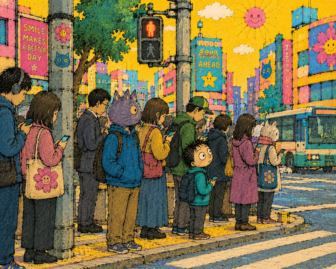 横断歩道を待つ人